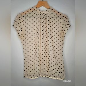 New York & Company Sheer Cream w/ Brown Polka Dot Blouse; XS
